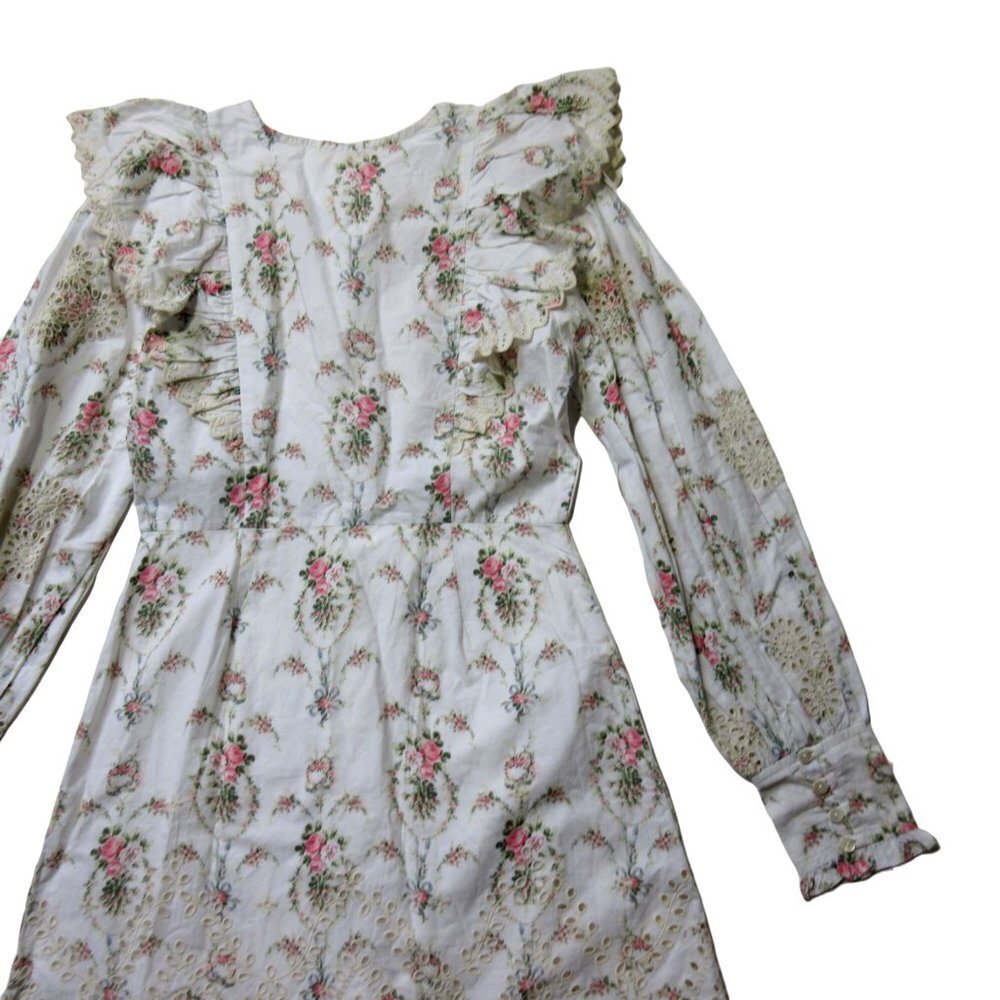 LoveShackFancy White Floral Ruffle Button-Front Mini Dress - Picture 6 of 7